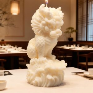 vela decorativa en forma de dragón asiáticos, realizada en cera de soja