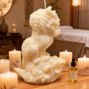 vela decorativa en forma de dragón asiáticos, realizada en cera de soja