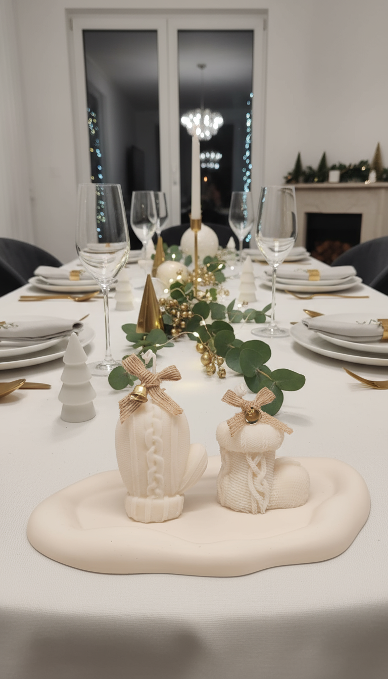 bandeja de tres velas de navidad para decoracion navideña