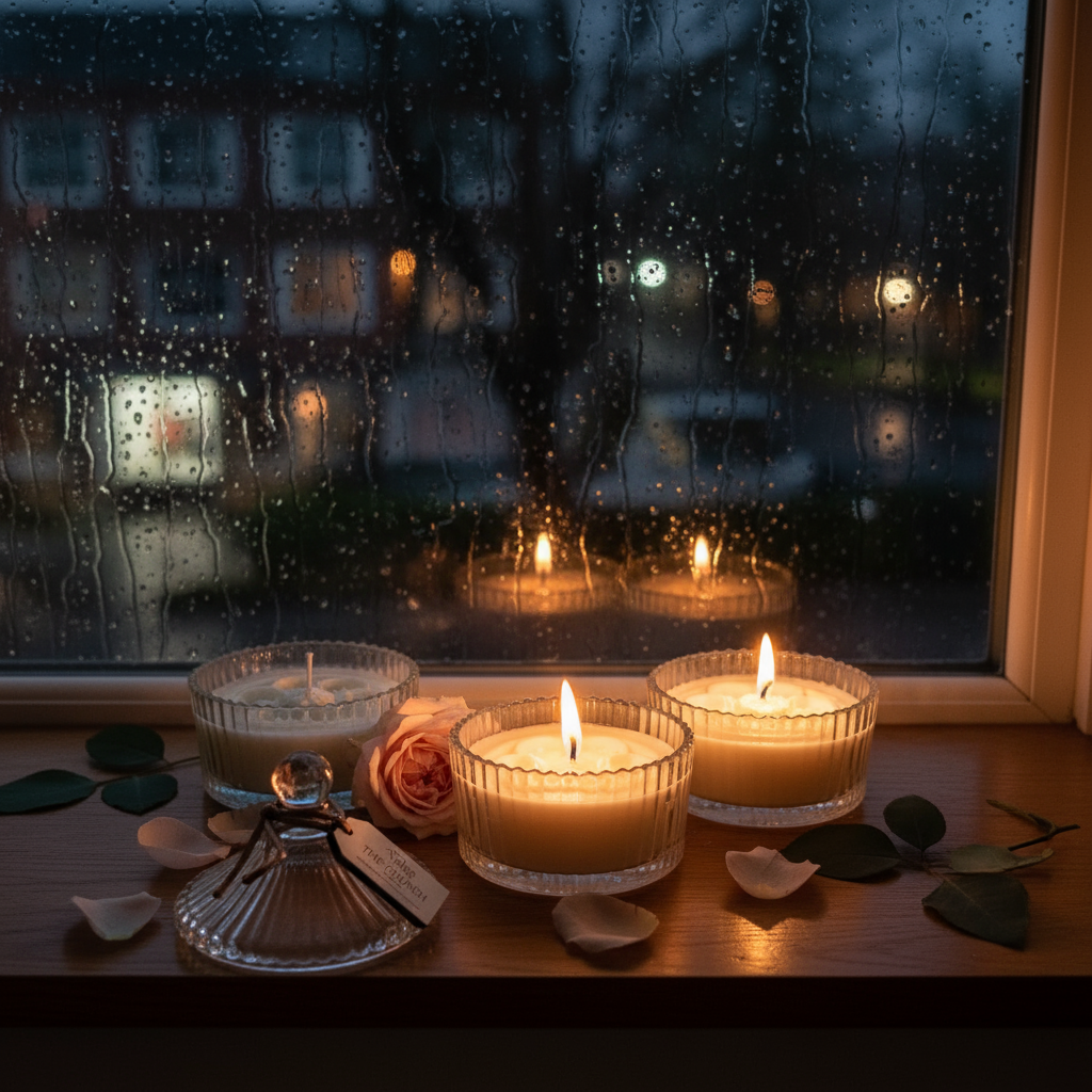 velas exclusivas encendida en días de lluvia