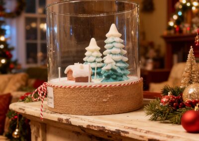 vela pueblo de navidad en jarrón de cristal. Vela exclusiva. Vela de diseño. Regalo de navidad