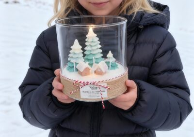 vela pueblo de navidad en jarrón de cristal. Vela exclusiva. Vela de diseño. Regalo de navidad