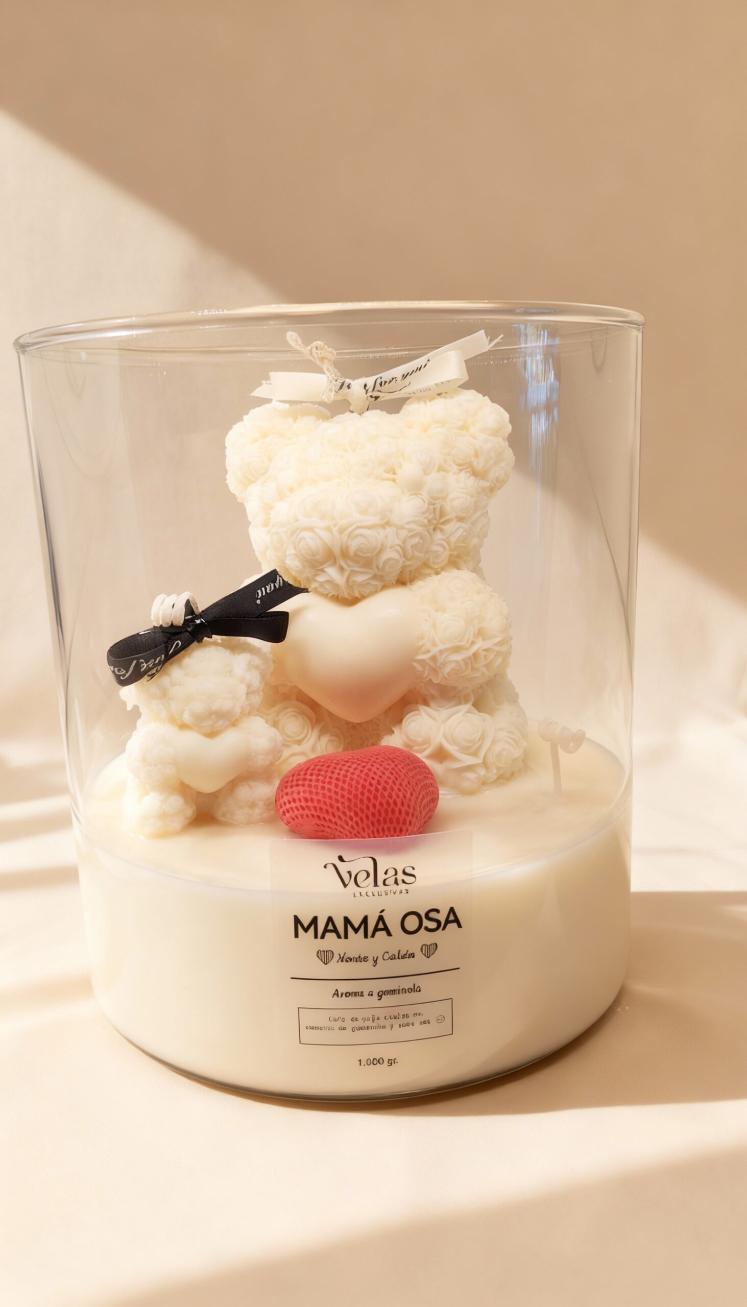 vela en jarrón de cristal con osos de rosas ideal para regalar el día de la madre o en el cumpleaños de tu madre