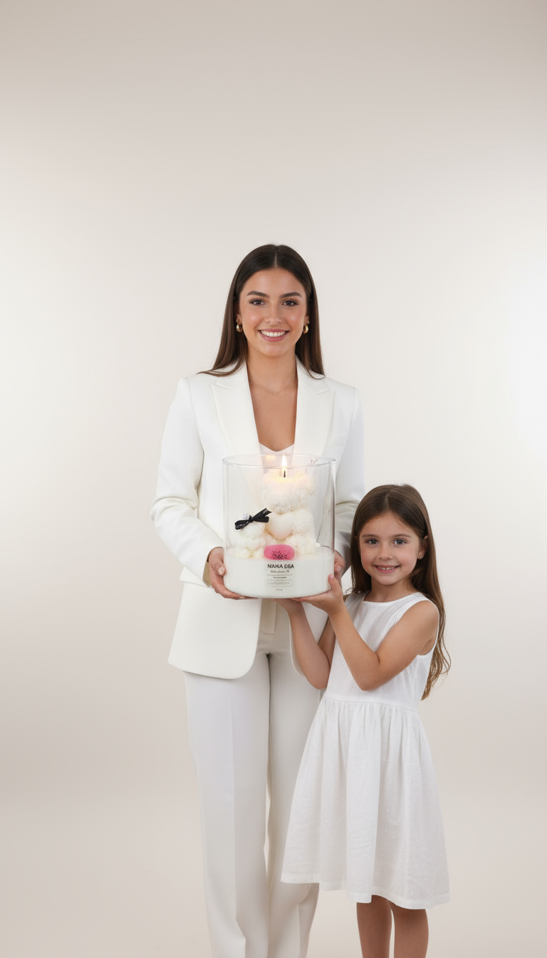 vela en jarrón de cristal con osos de rosas ideal para regalar el día de la madre o en el cumpleaños de tu madre