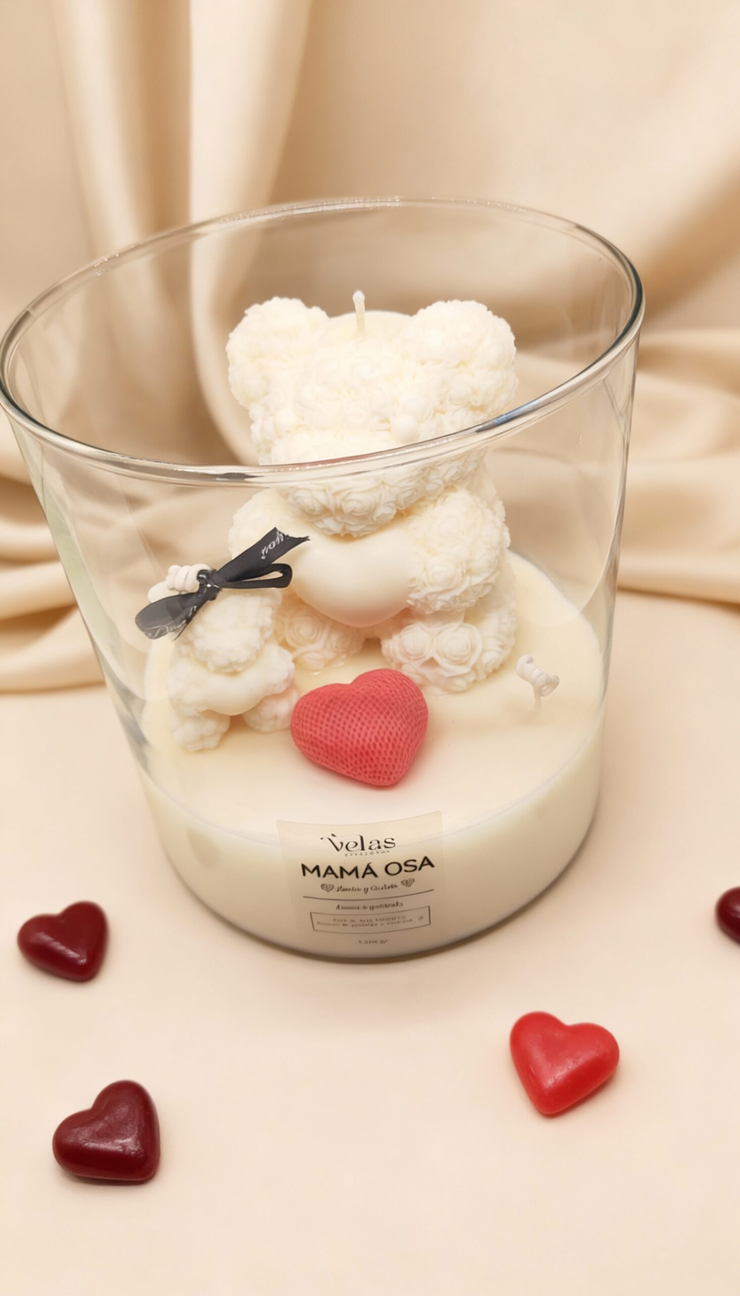 vela en jarrón de cristal con osos de rosas ideal para regalar el día de la madre o en el cumpleaños de tu madre
